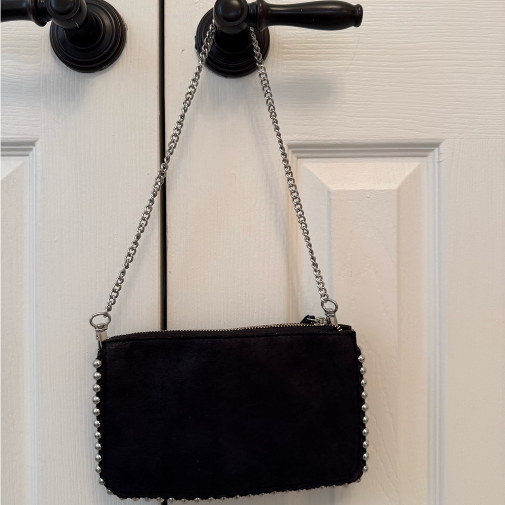 Zara Black Suede purse with Silver Chain